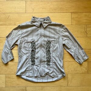 Harley Davidson Long‎ Sleeve Collared Zip-Up Shirt, embroidered, retro, Medium